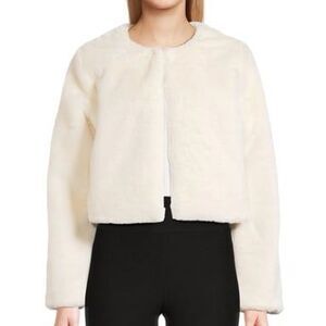 Cropped ivory white fur soft jacket